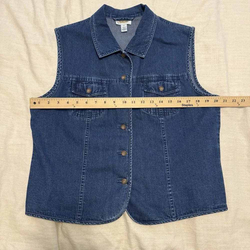 VTG Talbots Women's Denim Sleeveless Button Up Vest-Large-Boho-Country-90s-Chore